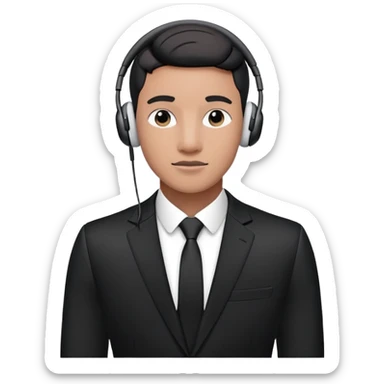 Character in a business black suit and AirPods Max headphones sticker