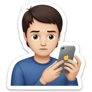 make a white guy with dark brown hair repairing an iphone sticker