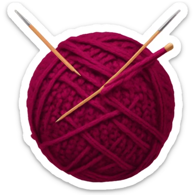 burgundy ball of thread with knitting needles sticker