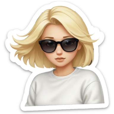 A cinematic realistic blonde in sunglasses, wearing a white sweatshirt, is driving a black car, her hair is slightly blowing in the wind. sticker