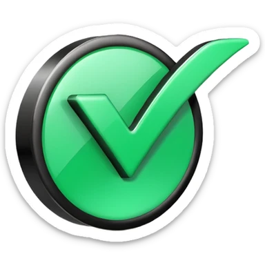 A sleek 3D icons set: a large green check mark integrated with the word "DONE" in bold black 3D text, modern corporate design, studio lighting, white background. sticker