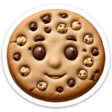 {
    "type": "object",
    "look": "chocolate chip cookie man, round chips, baked surface, front view",
    "description": "a cookie man made of chocolate chip dough, with visible chips and soft edges"
  } sticker