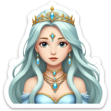 Beautiful fantasy girl with metal jewelry and long flowing hair, fantasy princess sticker