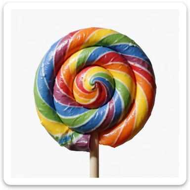 realistic swirled rainbow color lollipop, photorealistic style, spiral pattern, shiny surface sticker