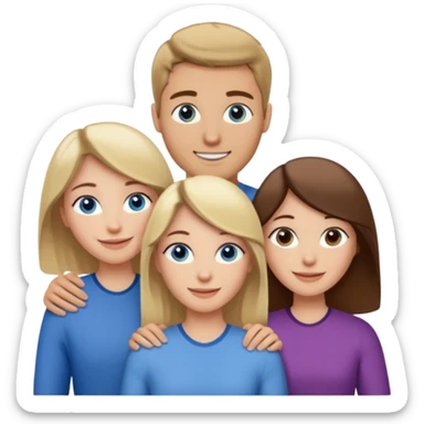 3 people. Throuple. Blank woman with blond hair and blue eye color on left. And also a blank man with brown hair and grey eye color in the middle. And a blank woman with brown hair and grey eye color on the right. Holding each other sticker