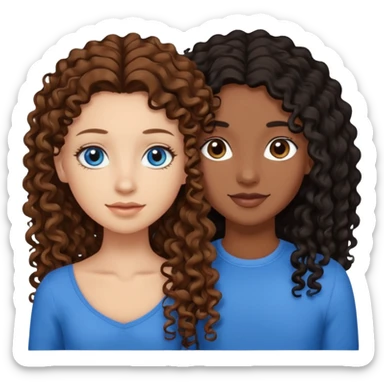 Two best friends .bestie 1: beige skin with brown long hair and blue eye. Bestie 2:mixed race skin with curly black hair and brown eye sticker