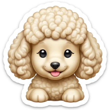 Meme-Worthy Cute Sleeping Cream Poodle Portrait Emoji, Head resting peacefully with a contented smile, showcasing a delightfully elegant build and a luxuriously soft, curly cream Fur, eyes shut in a serene nap, Simplified yet hilariously adorable features, highly detailed, glowing with a soft, drowsy light, high shine, relaxed and utterly lovable, stylized with an air of playful laziness, bright and heartwarming, soft glowing outline, capturing the essence of a comically sleepy companion, so meme-worthy it feels like it could instantly become the next viral sensation of adorable slumber! sticker