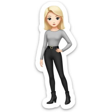 girl with oval-shaped flat-top head wearing tight black pants and black medieval high-heeled boots sticker