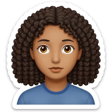 This is a cartoon-style avatar of a person with dark curly hair, brown skin, and a calm expression sticker