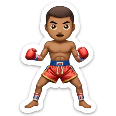 Cinematic Realistic Muay Thai Pop Culture Emoji, depicted with an action-packed portrayal of traditional Thai boxing rendered with bold textures and energetic, dramatic lighting. sticker