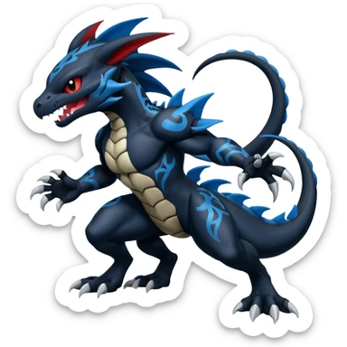 Black and Blue Venom-Stitch-Zekrom-Salandit-Sneasel-fusion, full body, tribal markings  sticker