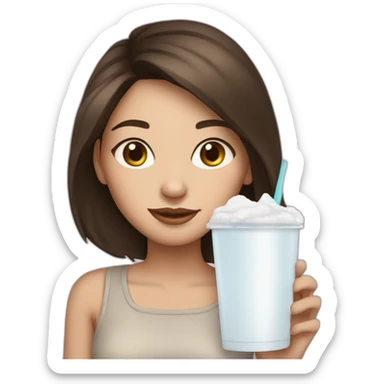 girl brunette with ice-latte and ipad sticker