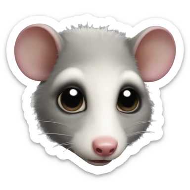 A detailed emoji of an opossum's face, showing sadness with a tear dropping from its left eye. sticker
