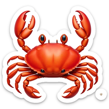 Cinematic Realistic Cute Crab Portrait Emoji, Head tilted playfully and inquisitively, featuring a compact, sturdy form with a glossy red shell uniquely forming an endearing face with bright, sparkling eyes, rendered with intricate natural textures and subtle coastal hues, high shine, affectionate and spirited, styled with a touch of seaside whimsy, soft glowing outline, capturing the essence of a mischievous yet lovable crab that seems ready to pinch playfully out of the screen into your arms! sticker
