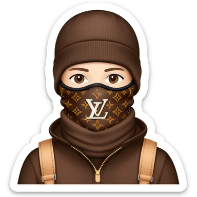 luxury Louis Vuitton ski mask with brown LV monogram pattern sticker