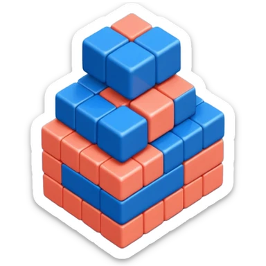 Modern minimal emoji: building blocks + connection flows + gear. Deep blue and coral colors. Professional no-code expert signature. Geometric clean style. sticker