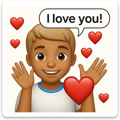 Add a speech bubble with the greeting 'I love you!' to the image, keeping the emoji style warm and loving sticker