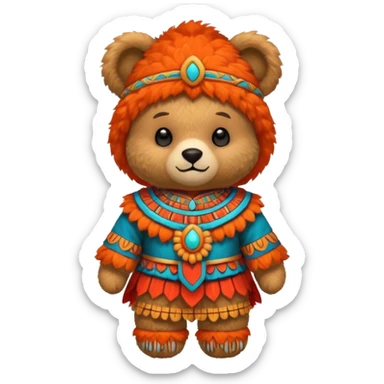 teddy bear Upper, wearing red mayan ancient custome, with carrot half body sticker