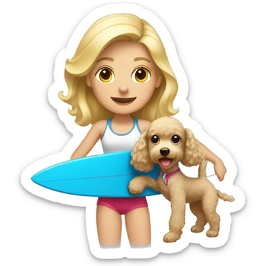 Blonde girl surfing holding a poodle  sticker