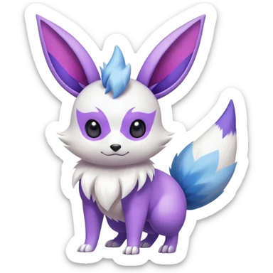 Shiny White with Violet and Indigo markings Eevee-Minccino-Zangoose-Pokémon-Fakémon-fusion-hybrid-creature sticker