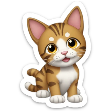A tabby cat with white paw tips full body tilting it’s head sticker