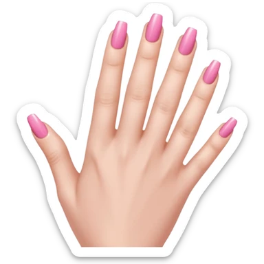  pink close-up of a hand with beautifully manicured nails, glossy pink nail polish, elegant nail shape, soft lighting and shadows, realistic style, sticker