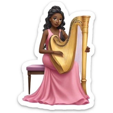 Pretty black women with long hair in a silk pink dress playing the harp sitting down sticker