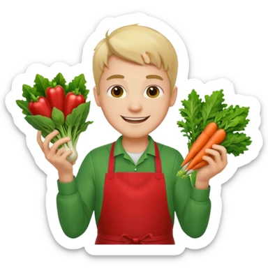 guy red apron smiling with vegetables sticker