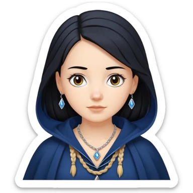 braid black hair, white girl, dark blue cloak sticker
