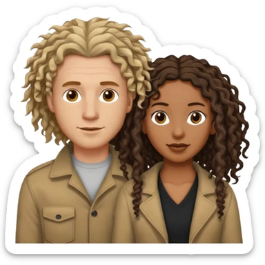 White boyfriend with medium wavy to curly hair with a black girlfriend with shoulder length thin curly dreadlocks sticker