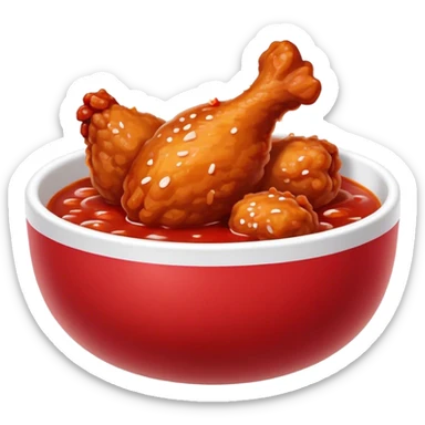 Korean Fried Chicken Cinematic Realistic Korean Fried Chicken Dish Emoji, depicted as bite-sized chicken chunks generously coated in a glossy, spicy sauce, in a bowl. sticker