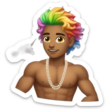 posh-muscle-boy-with-pearl-necklace-and-rainbow-unicorn-hair-in-golden-bathtub sticker