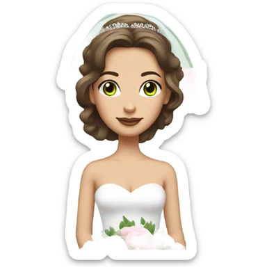 White bride with brunette hair and green eyes with light pink peonies in hair white skin sticker