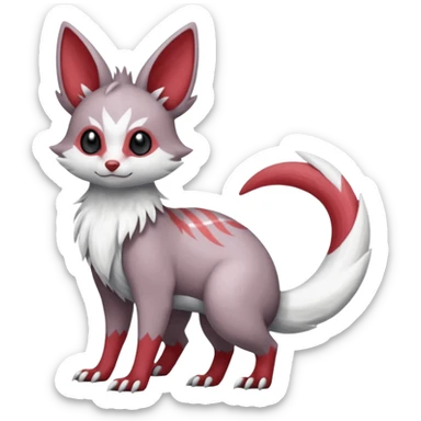 Minccino-Lykoi-Emolga-Pachirisu-Zangoose-fusion-hybrid-animal-Fakémon-creature, full body, thin long sleek scaly tail, intricate markings sticker