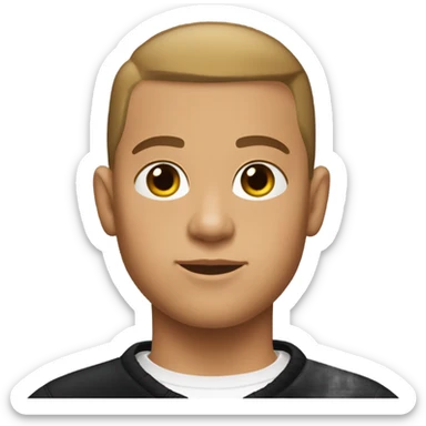 boy with light tanned skin, buzz cut, no facial hair, wearing a smart black quarter zip jumper with white t shirt underneath. sticker