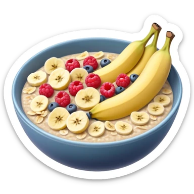 oatmeal with berries and sliced bananas, nothing around the bowl sticker