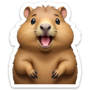 Cinematic Cute Yawning Capybara Portrait Emoji, Head tilted slightly with a dramatic, wide-open yawn, showcasing a plush, rounded body with a broad capybara head featuring a short snout and subtle, small ears, with drowsy, half-closed eyes and a relaxed expression, Simplified yet irresistibly adorable features, highly detailed, glowing with a soft, cozy natural glow, high shine, relaxed yet expressive, stylized with a dash of whimsical charm, soft glowing outline, capturing the essence of a drowsy yet affectionate capybara guardian that seems ready to stretch out for a nap! sticker