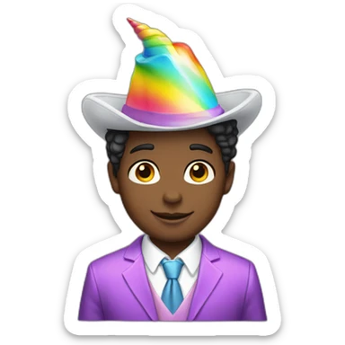 Posh-boy-with-suit-and-rainbow-unicorn-hat sticker