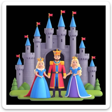 king and queen posing, castle background sticker