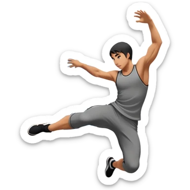 A person performing a parkour move, leaping between buildings or scaling a wall with agility and precision. The scene captures dynamic motion, showcasing strength, flexibility, and the thrill of urban acrobatics against an urban cityscape backdrop. sticker