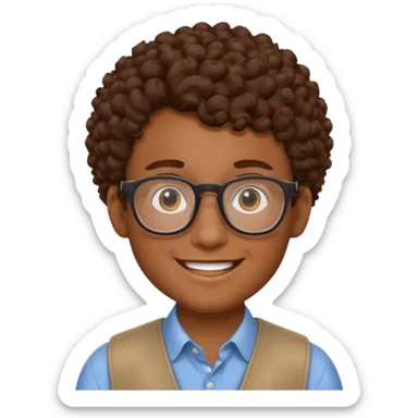 Nerdy boy with glasses, brown curly hair, brown skin sticker
