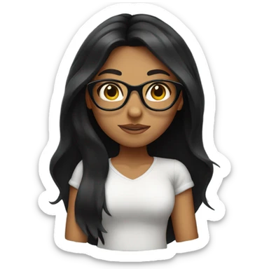 tanned girl with long black hair and round glasses sticker