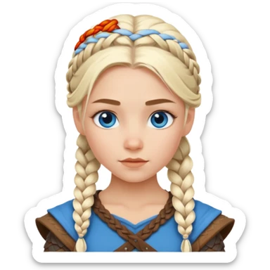 Viking platinum blonde girl with braid and blue eyes. sticker