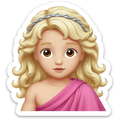 Cupid from Olympus Gods with long white blonde wavy hair, pink toga sticker