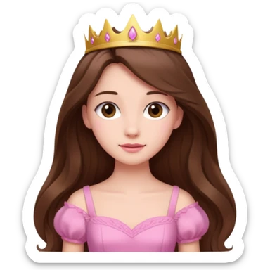 Princess with long brown hair pink dress and soft aesthetic sticker