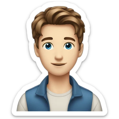 14 year old boy with brown hair blue eyes and is very handsome sticker