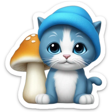 blue smurf cat with white mushroom as a har sticker