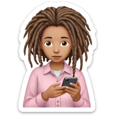 Medium brown woman with dreadlocks in Light pink shirt texting sticker