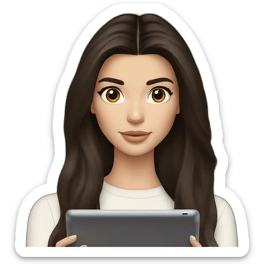 brunette Kendall Jenner with long hair holding iPad sticker