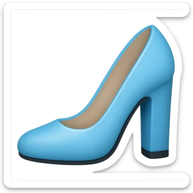 Edit the image to depict a light blue pump shoe with a slightly flatter and very thick heel in the style of Apple emojis. The background should be transparent. sticker